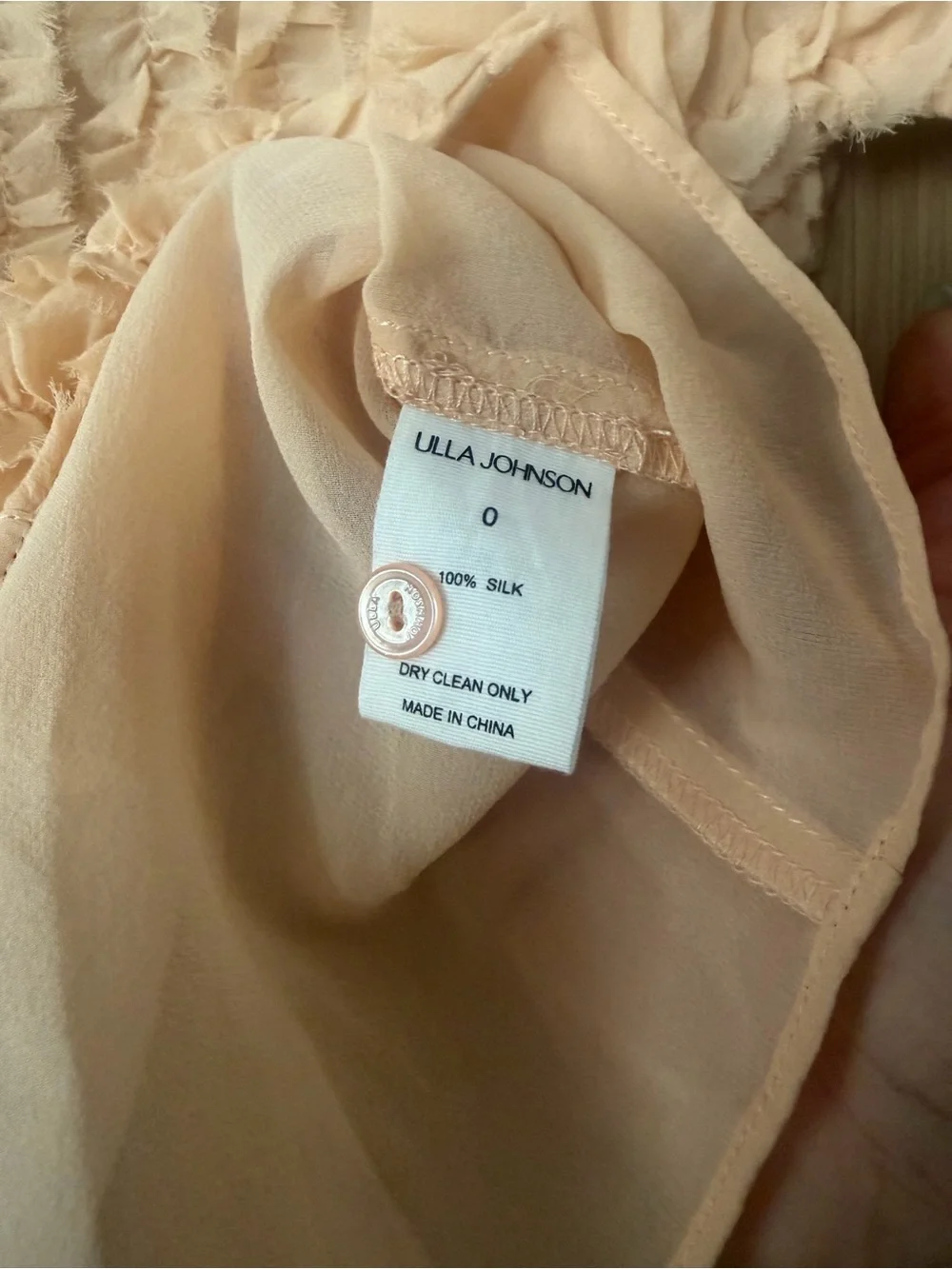 Ulla Johnson Adira Peach Ruffle Front Short Sleeve Silk Blouse NWT